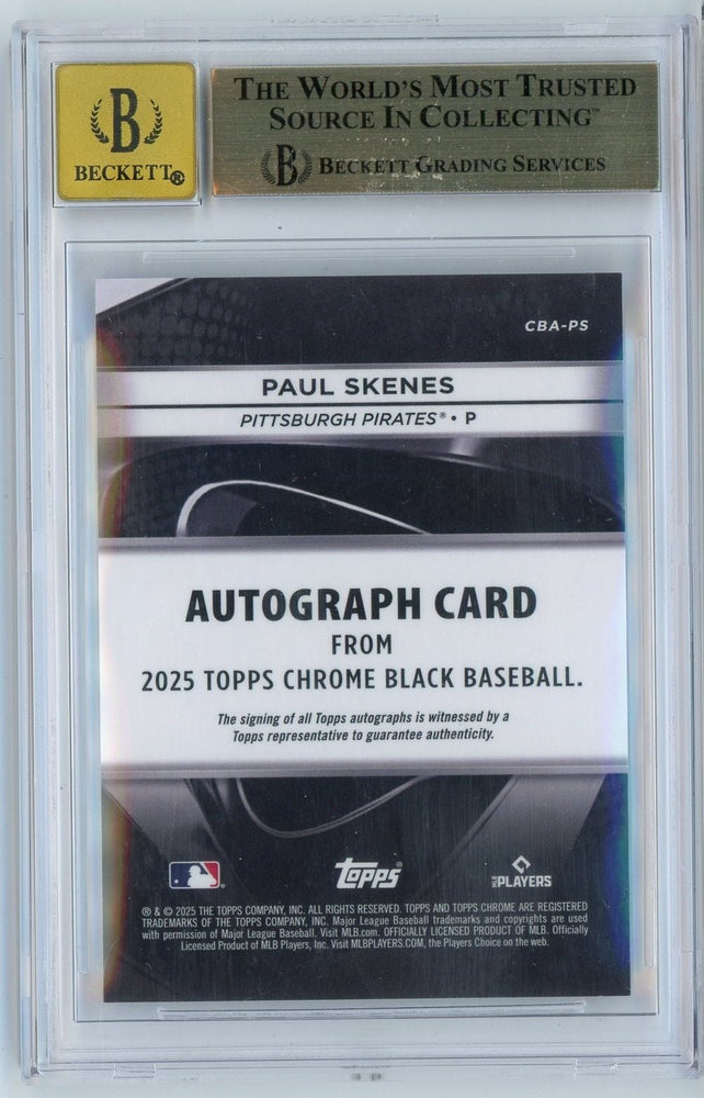 Graded 2025 Topps Chrome Black Paul Skenes #CBAPS /150 Blue Refractor Auto Baseball Card BGS 9.5 Auto 10 Gem Mint