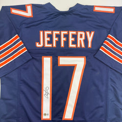 Autographed/Signed Alshon Jeffery Chicago Blue Football Jersey Beckett BAS COA