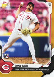 2026 Chase Burns #29 Orange Foil /25 Young Fireballer Secures 1st Career MLB Victory Cincinnati Reds Rookie RC Baseball Card