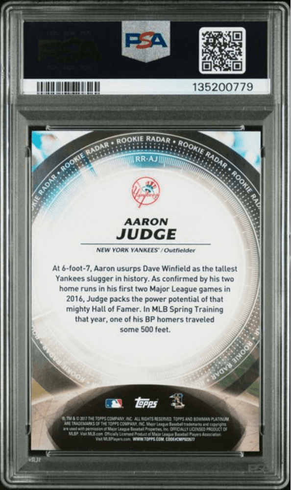 Graded 2017 Topps Bowman Platinum Aaron Judge #RRAJ Rookie Radar Rookie RC Baseball Card PSA 10 Gem Mint