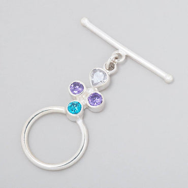 32x18mm Sterling Silver Bezeled Multi Color CZ Toggle 1 piece (ONLINE ORDER ONLY)