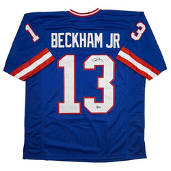 Autographed/Signed Odell Beckham Jr OBJ New York Retro Blue Football Jersey Beckett BAS COA (ONLINE ORDER ONLY)