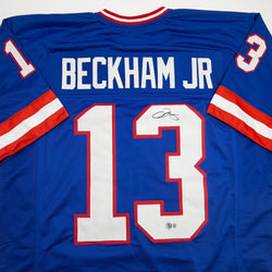 Autographed/Signed Odell Beckham Jr OBJ New York Retro Blue Football Jersey Beckett BAS COA (ONLINE ORDER ONLY)