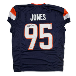 Autographed/Signed Sai'vion Jones Denver Blue Pro Cut Football Jersey Beckett BAS COA