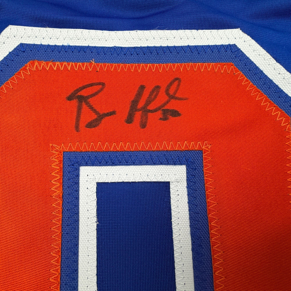 Autographed/Signed Bill Ranford Edmonton Blue Hockey Jersey JSA COA