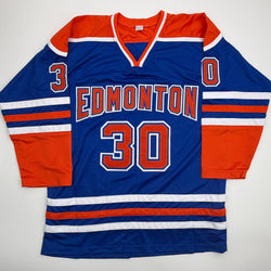 Autographed/Signed Bill Ranford Edmonton Blue Hockey Jersey JSA COA