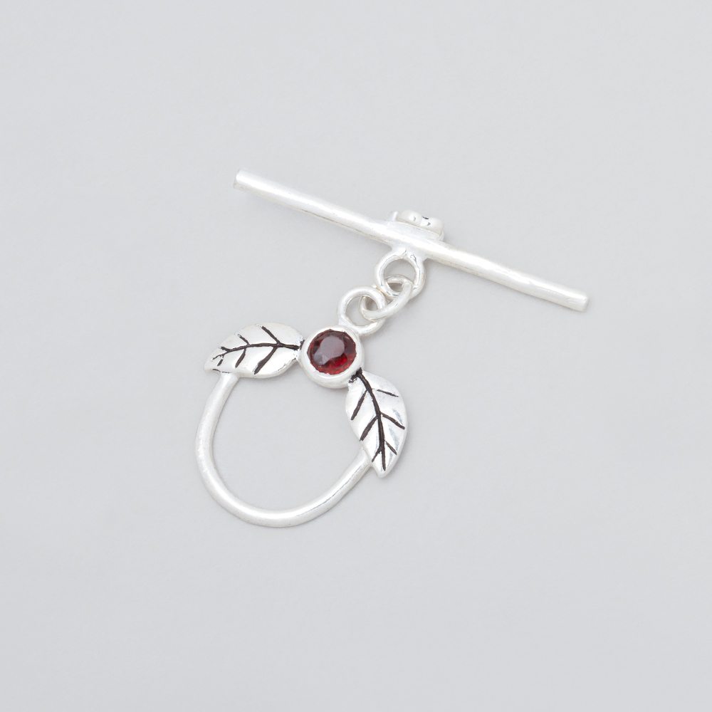 17x18mm Antiqued Sterling Silver Toggle with Leaves and Garnet 1 piece (ONLINE ORDER ONLY)