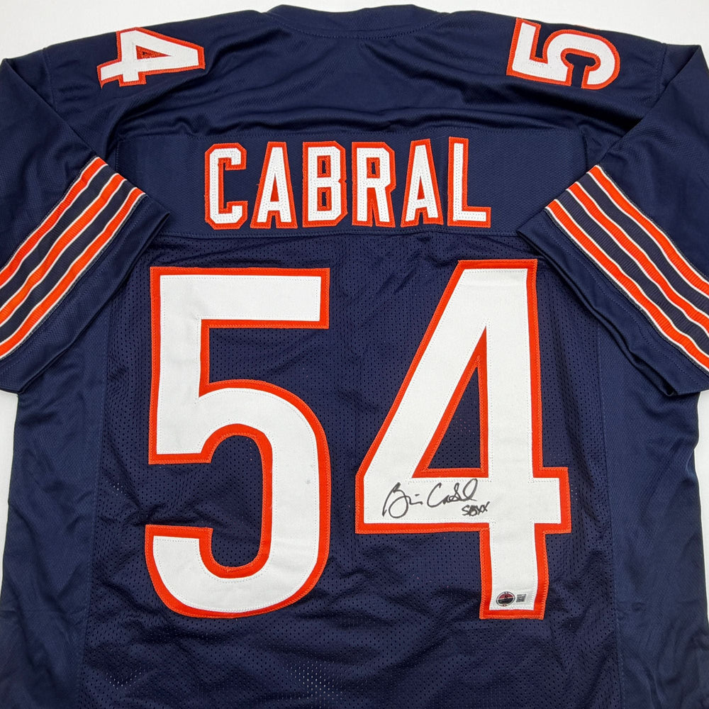 Autographed/Signed Brian Cabral Chicago Blue Football Jersey Beckett BAS COA