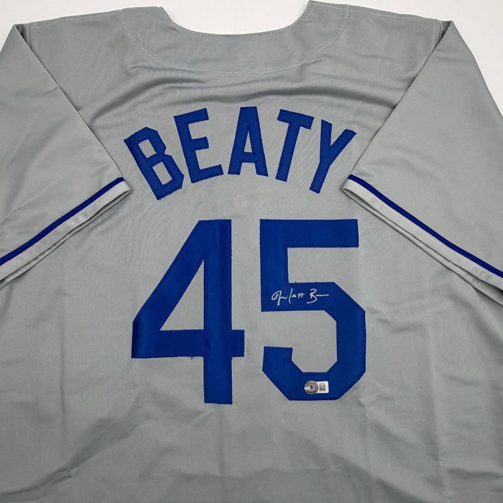 Autographed/Signed Matt Beaty Los Angeles Grey Baseball Jersey Beckett BAS COA