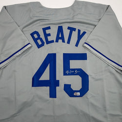 Autographed/Signed Matt Beaty Los Angeles Grey Baseball Jersey Beckett BAS COA