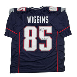 Autographed/Signed Jermaine Wiggins SB 36 Champs New England Blue Football Jersey JSA COA