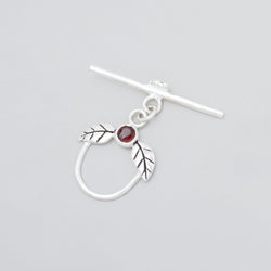 17x18mm Antiqued Sterling Silver Toggle with Leaves and Garnet 1 piece (ONLINE ORDER ONLY)