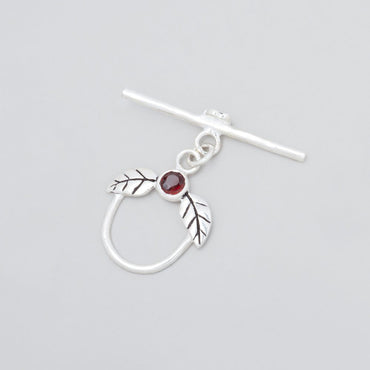 17x18mm Antiqued Sterling Silver Toggle with Leaves and Garnet 1 piece (ONLINE ORDER ONLY)