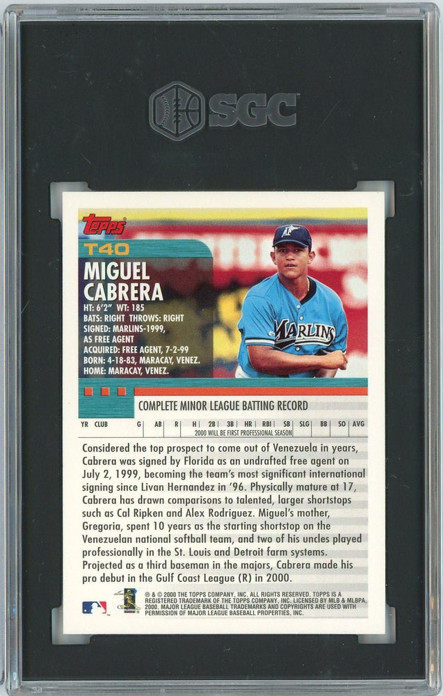 Graded 2000 Topps Traded Miguel Cabrera #T40 Rookie RC Baseball Card SGC 9 Mint