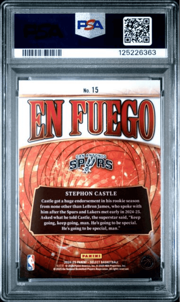 Graded 2024 Panini Select Stephon Castle #15 En Fuego Rookie RC Basketball Card PSA 10 Gem Mint