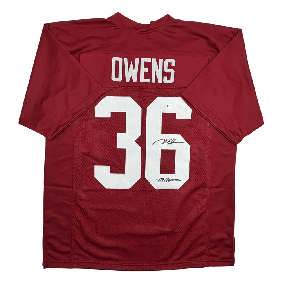 Autographed/Signed Steve Owens 69 Heisman Oklahoma Maroon College Football Jersey Beckett BAS COA