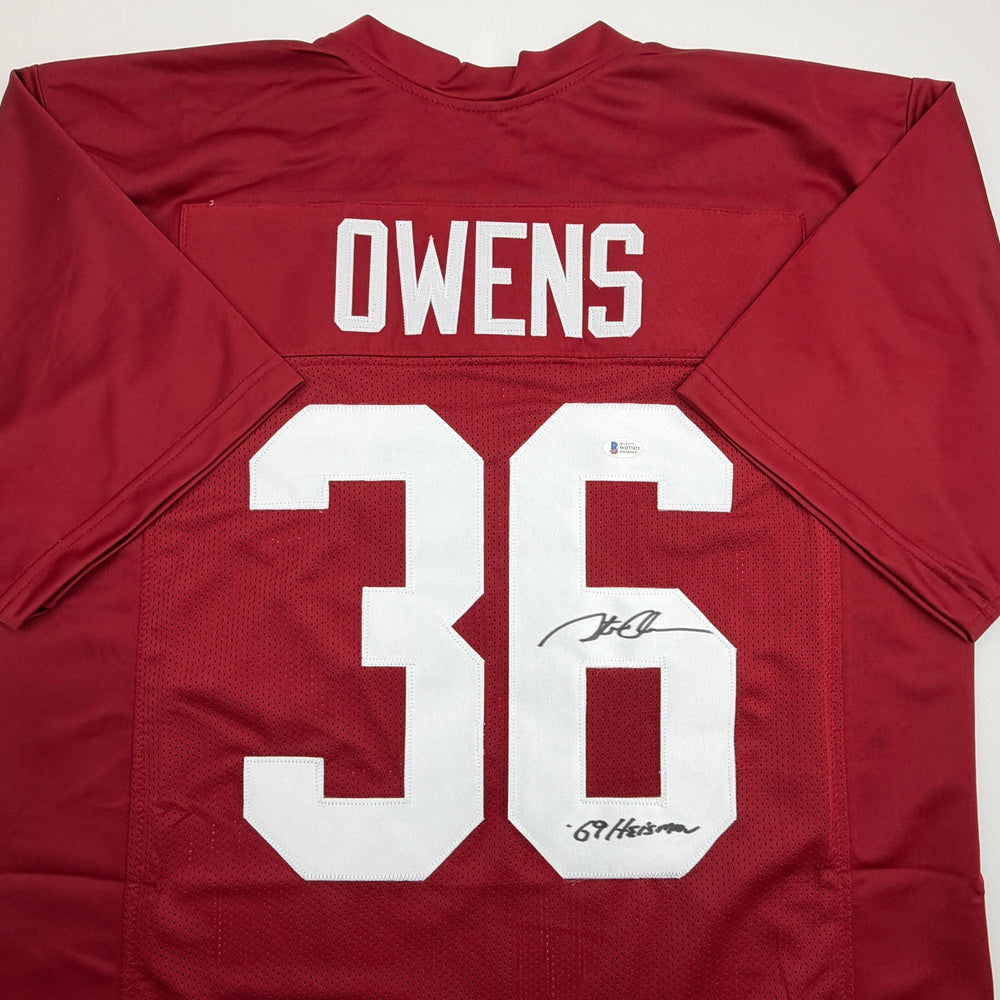 Autographed/Signed Steve Owens 69 Heisman Oklahoma Maroon College Football Jersey Beckett BAS COA
