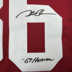 Autographed/Signed Steve Owens 69 Heisman Oklahoma Maroon College Football Jersey Beckett BAS COA