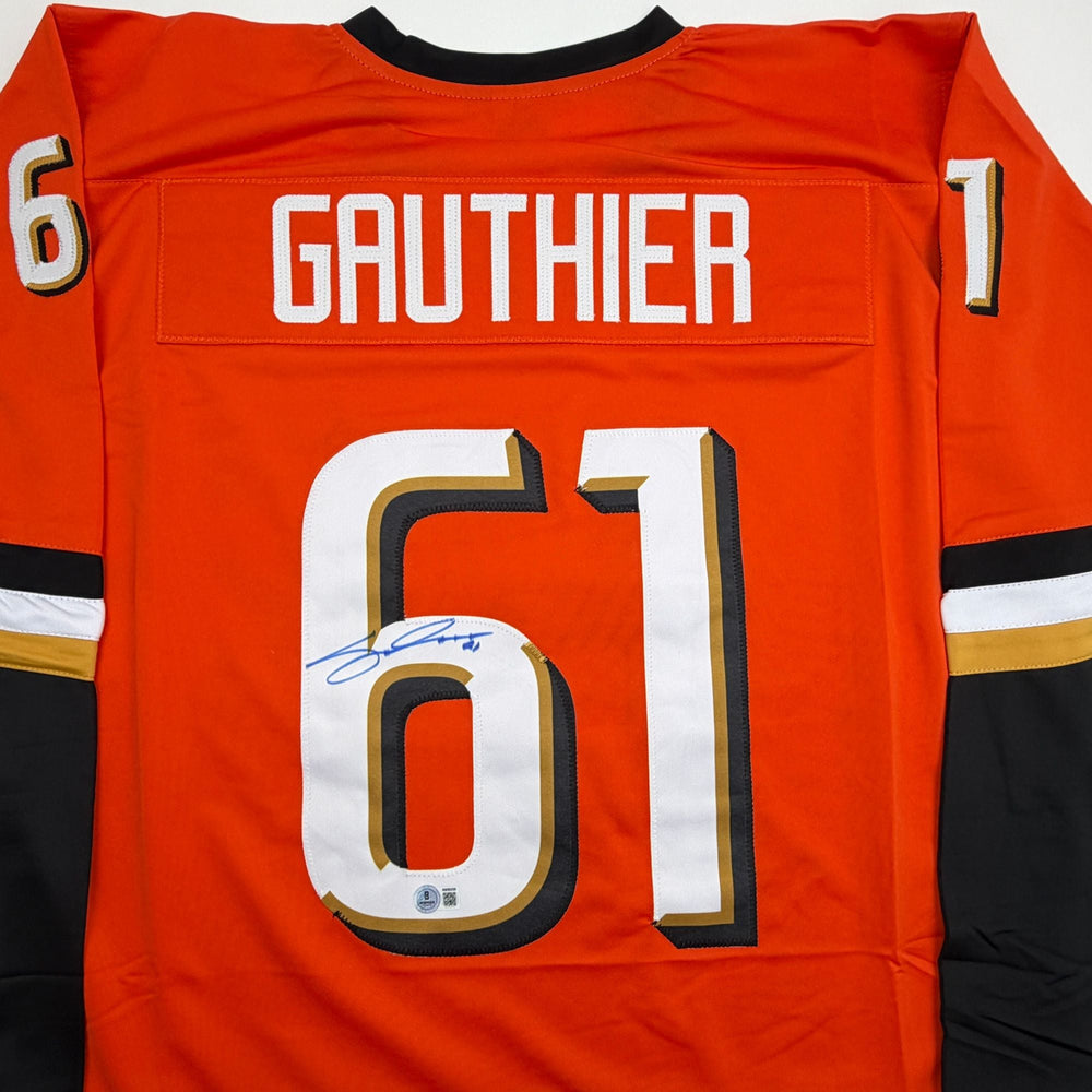 Autographed/Signed Cutter Gauthier Anaheim Orange Hockey Jersey Beckett BAS COA