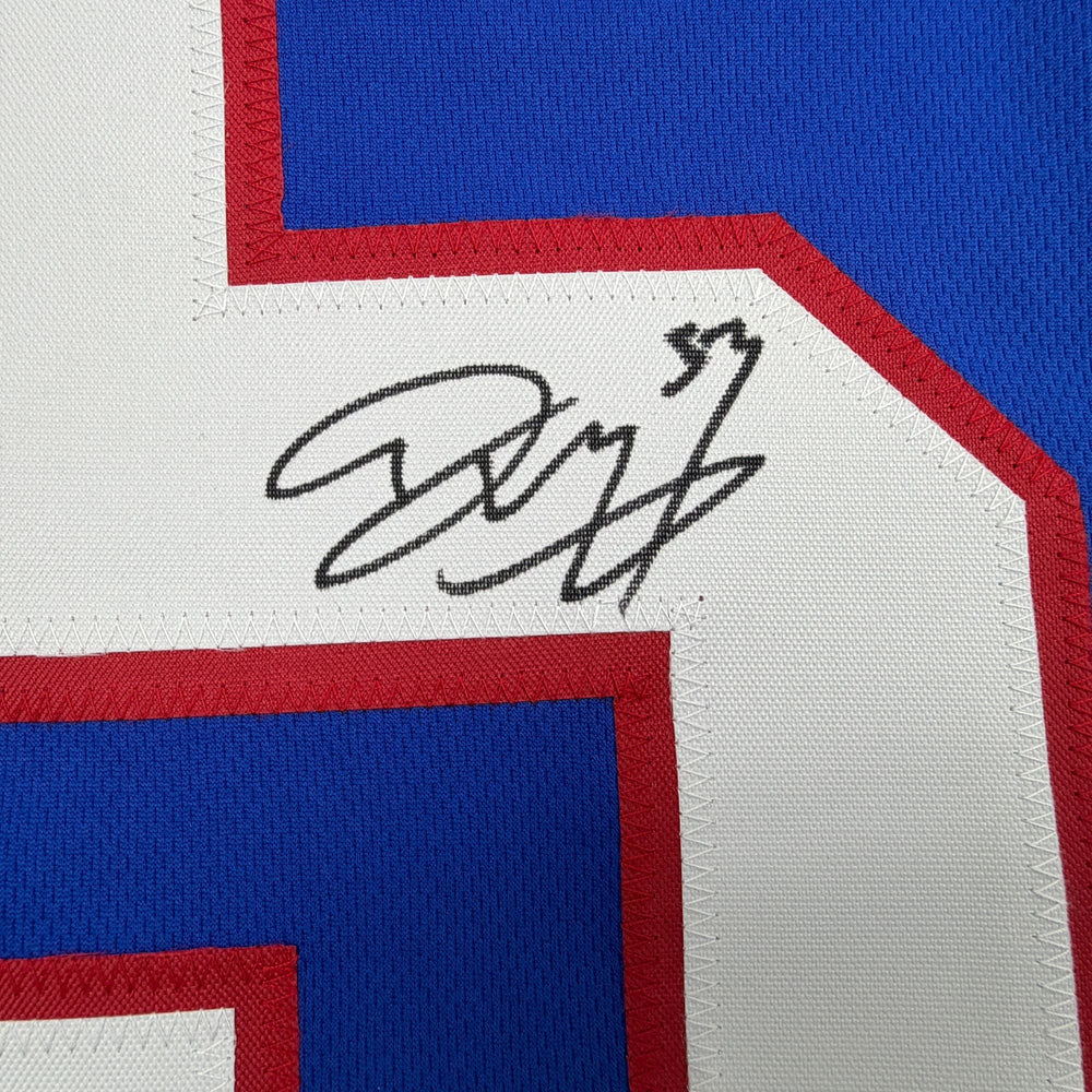 Autographed/Signed Darius Muasau New York Blue Retro Football Jersey JSA COA
