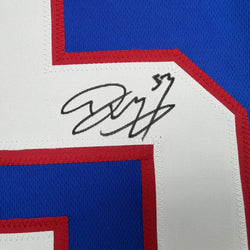 Autographed/Signed Darius Muasau New York Blue Retro Football Jersey JSA COA