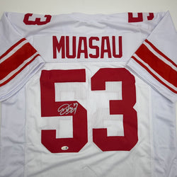 Autographed/Signed Darius Muasau New York White Football Jersey JSA COA