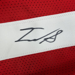 Autographed/Signed Isaac Guerendo San Francisco Red Football Jersey Beckett BAS COA