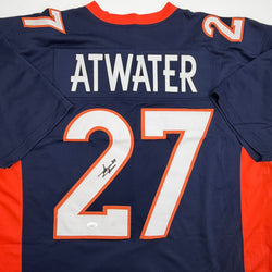 Autographed/Signed Steve Atwater Denver Blue Football Jersey JSA COA (ONLINE ORDER ONLY)