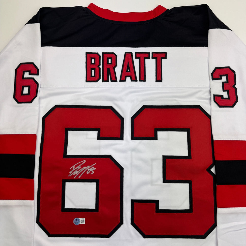 Autographed/Signed Jesper Bratt New Jersey NJ White Hockey Jersey Beckett BAS COA
