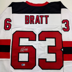 Autographed/Signed Jesper Bratt New Jersey NJ White Hockey Jersey Beckett BAS COA