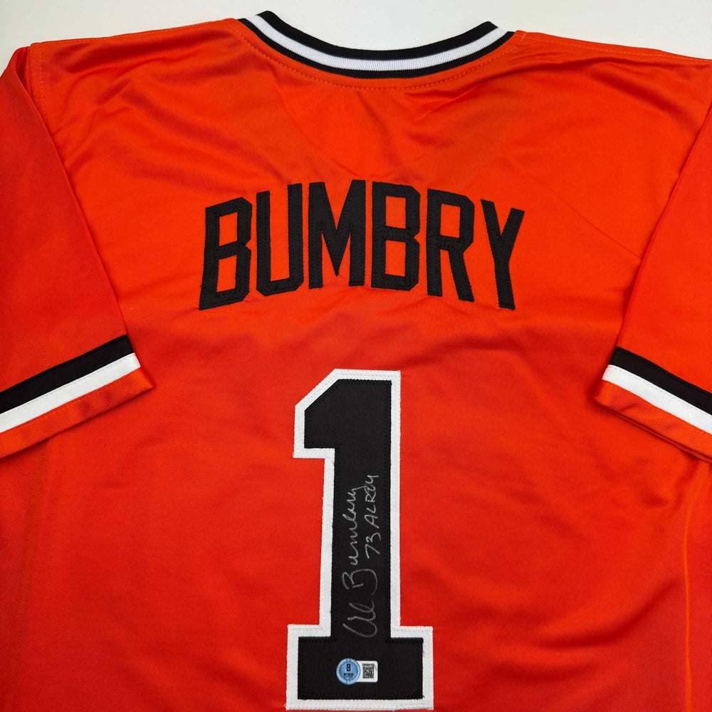 Autographed/Signed Al Bumbry 73 AL ROY Baltimore Orange Baseball Jersey Beckett BAS COA