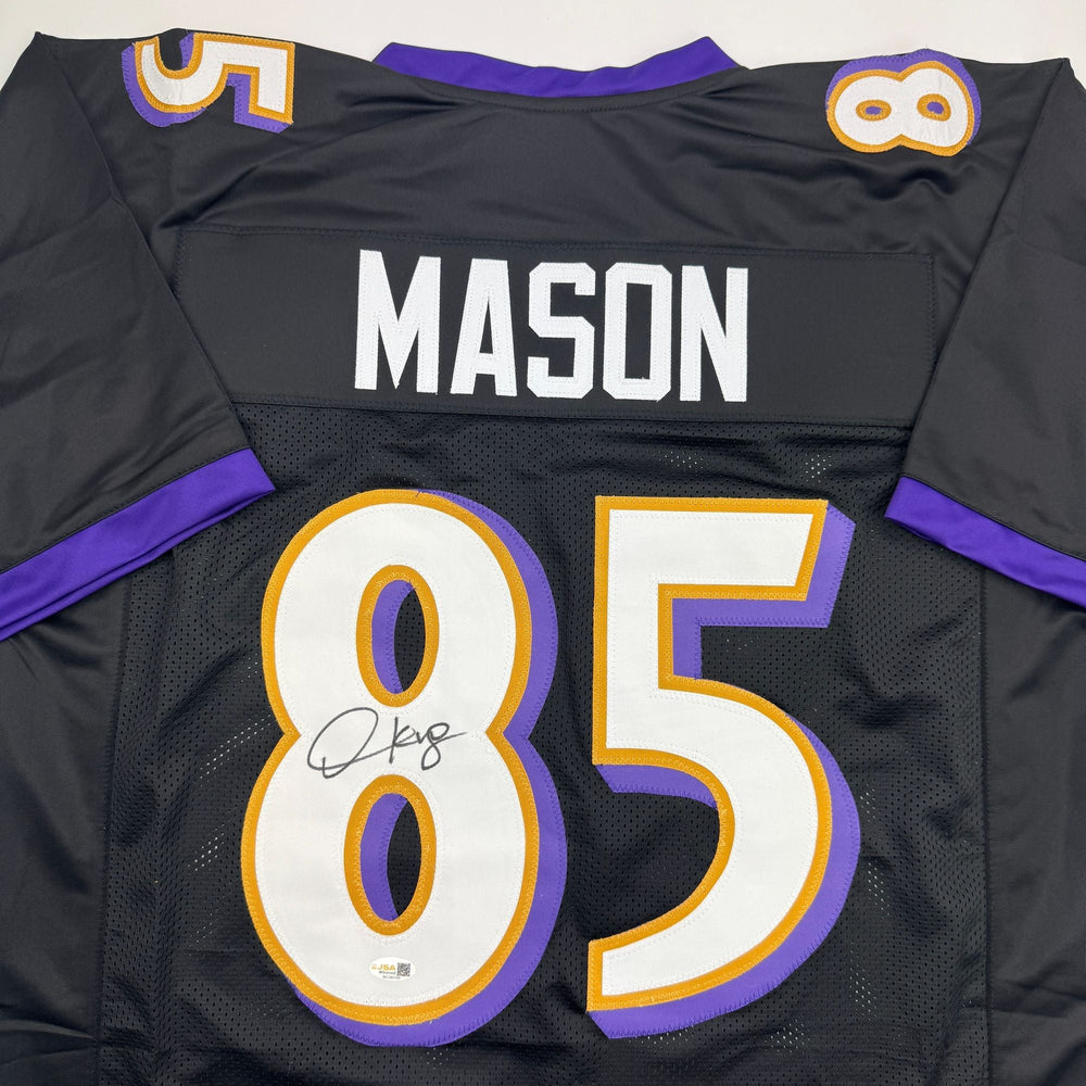 Autographed/Signed Derrick Mason Baltimore Black Football Jersey Beckett BAS COA