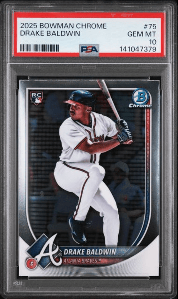 Graded 2025 Topps Bowman Chrome Drake Baldwin #75 Rookie RC Baseball Card PSA 10 Gem Mint (ONLINE ORDER ONLY)