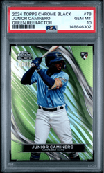 Graded 2024 Topps Chrome Black Junior Caminero #78 Green Refractor /99 Rookie RC Baseball Card PSA 10 Gem Mint