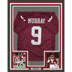 Framed Autographed/Signed Kenneth Murray Jr. 35x39 Oklahoma Maroon College Football Jersey Beckett BAS COA