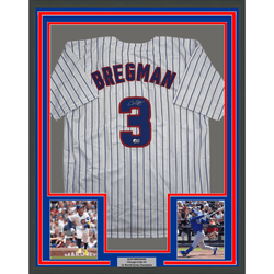 Framed Autographed/Signed Alex Bregman 35x39 Chicago Pinstripe Baseball Jersey Beckett BAS COA