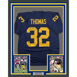 Framed Autographed/Signed Anthony Thomas 35x39 Michigan Blue College Football Jersey JSA COA