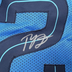 Framed Autographed/Signed Ty Jerome 35x39 Memphis Light Blue Basketball Jersey Beckett BAS COA