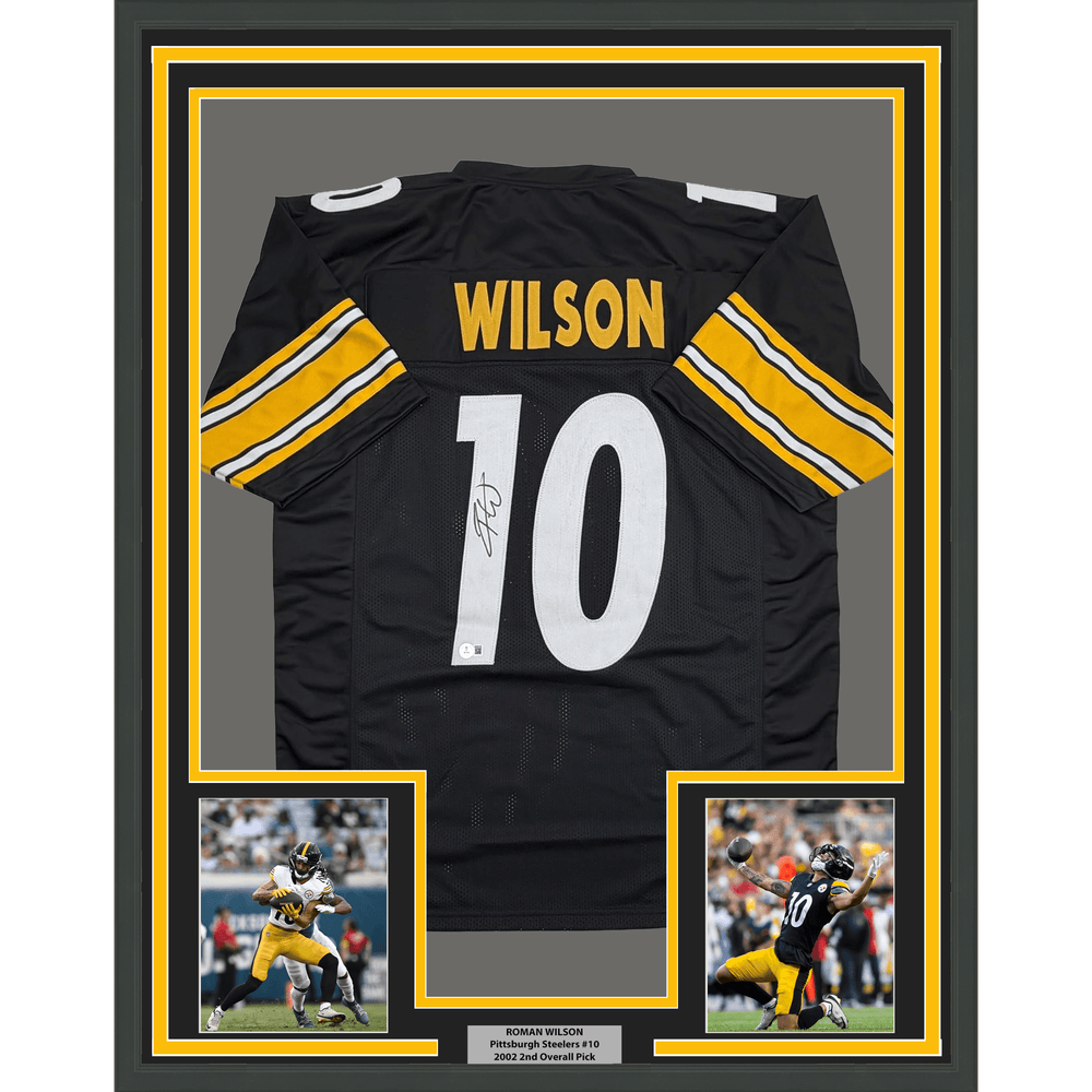 Framed Autographed/Signed Roman Wilson 35x39 Pittsburgh Black Football Jersey Beckett BAS COA