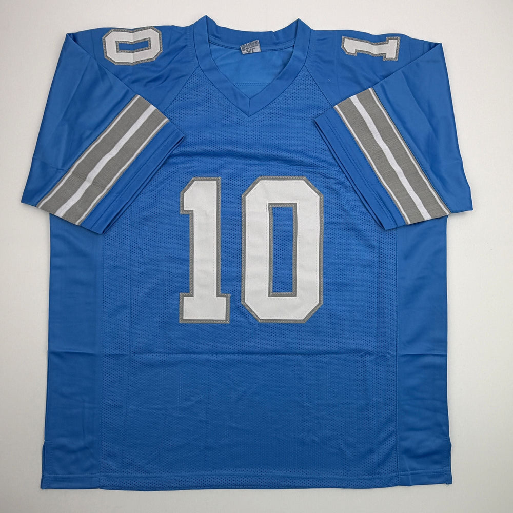 Autographed/Signed Isiah Pacheco Detroit Blue Football Jersey JSA COA
