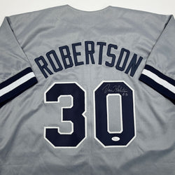 Autographed/Signed David Robertson New York Grey Baseball Jersey JSA COA