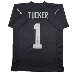 Autographed/Signed Tre Tucker Oakland Las Vegas Black Football Jersey Beckett BAS COA