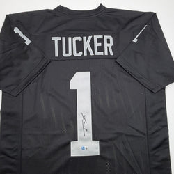 Autographed/Signed Tre Tucker Oakland Las Vegas Black Football Jersey Beckett BAS COA
