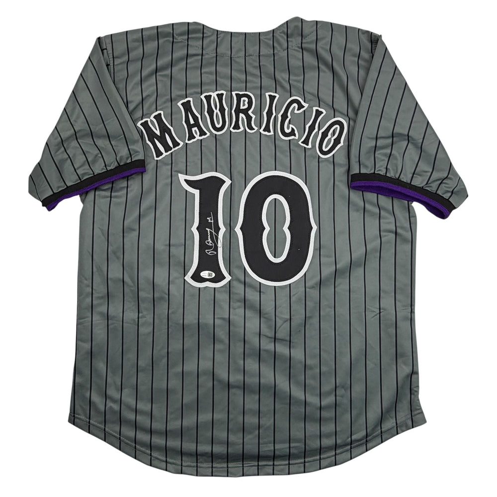 Autographed/Signed Ronny Mauricio New York Grey Pinstripe City Connect Baseball Jersey Beckett BAS COA