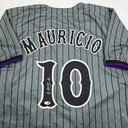 Autographed/Signed Ronny Mauricio New York Grey Pinstripe City Connect Baseball Jersey Beckett BAS COA