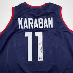 Autographed/Signed Alex Karaban UConn Connecticut Blue College Basketball Jersey Beckett BAS COA