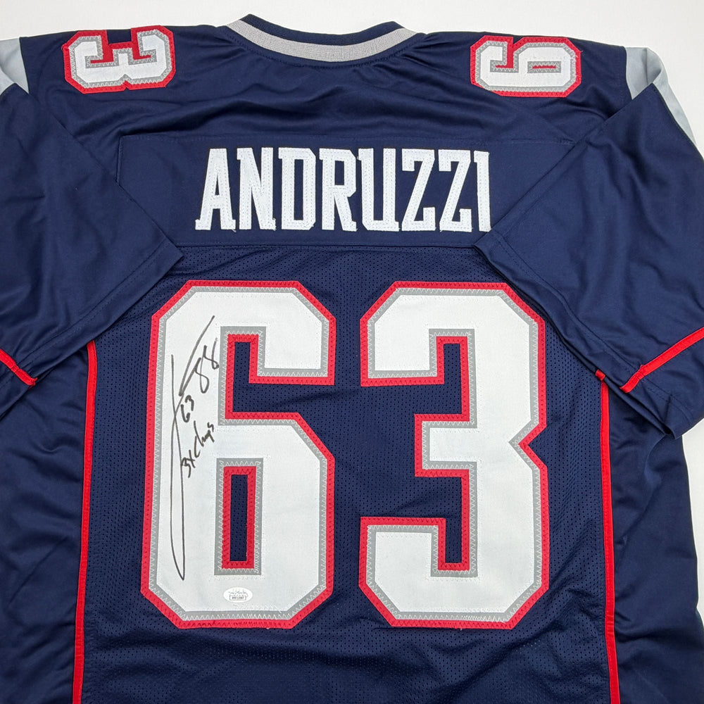 Autographed/Signed Joe Andruzzi New England Navy Blue Football Jersey JSA COA