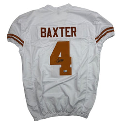 Autographed/Signed CJ Baxter Texas White Pro Cut College Football Jersey Beckett BAS COA