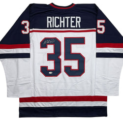 Autographed/Signed Mike Richter USA United States White Hockey Jersey JSA COA