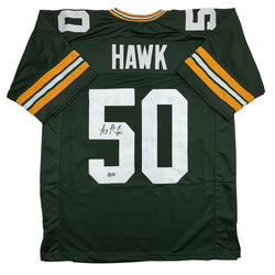 Autographed/Signed AJ Hawk Green Bay Green Football Jersey Beckett BAS COA